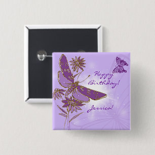 Badge Carré 5 Cm Bouton pourpre de papillon