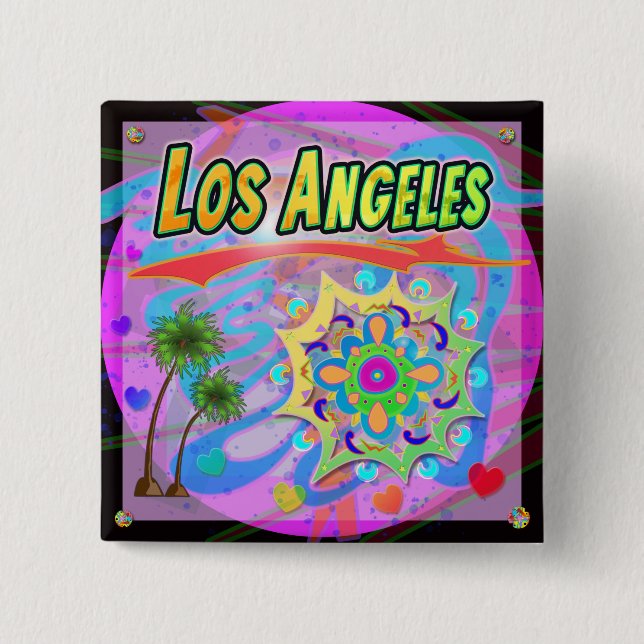 Badge Carré 5 Cm Bouton Progrès réel de Los Angeles (Devant)
