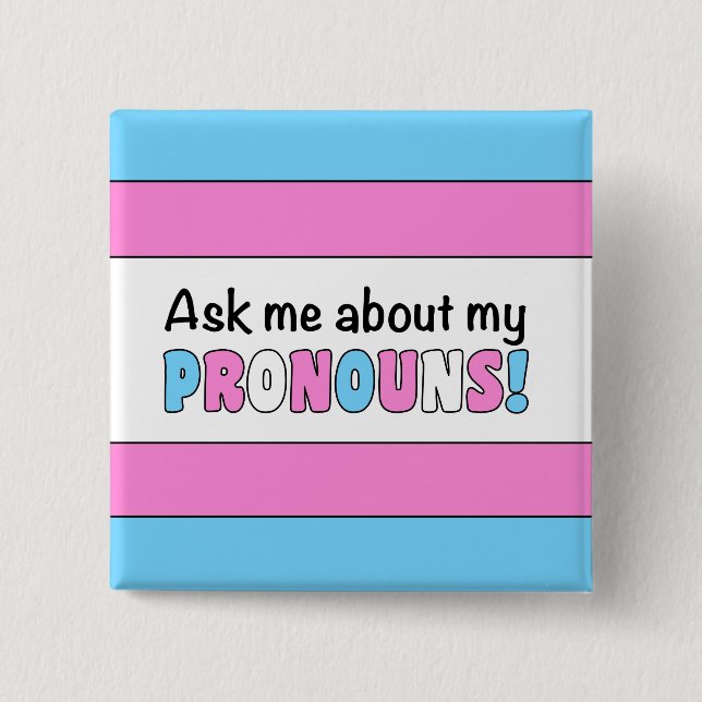 Badge Carré 5 Cm Bouton Pronouns (Pride Trans) (Devant)