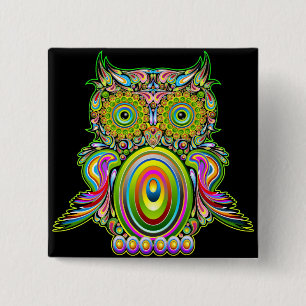 Badge Carré 5 Cm Bouton psychédélique de Popart de hibou