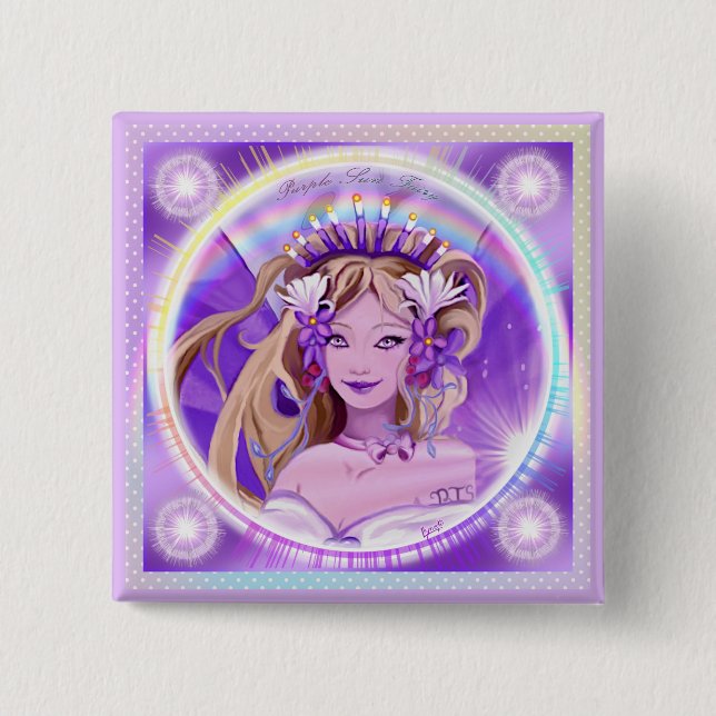 Badge Carré 5 Cm Bouton Purple Sun Fairy (Devant)