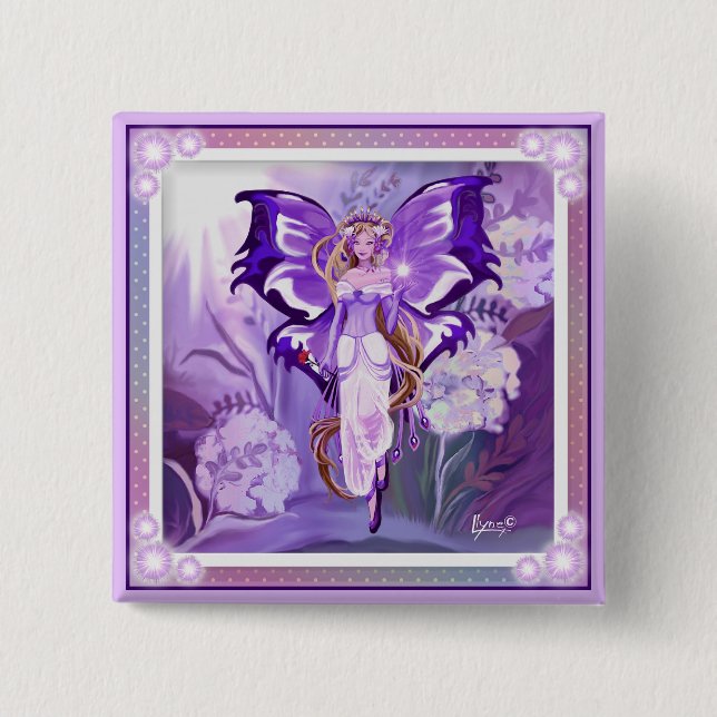 Badge Carré 5 Cm Bouton Purple Sun Fairy (Devant)