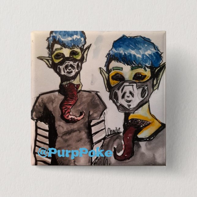 Badge Carré 5 Cm Bouton PurpPoke (Devant)