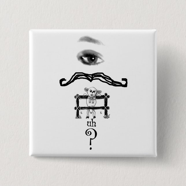 Badge Carré 5 Cm Bouton Question Eye Mustache Ewe (Devant)