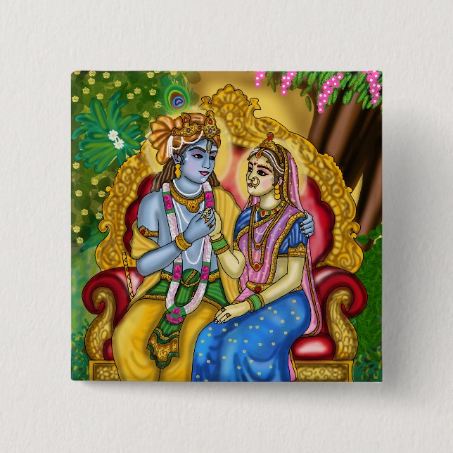 Badge Carré 5 Cm Bouton Radha Krishna (Devant)