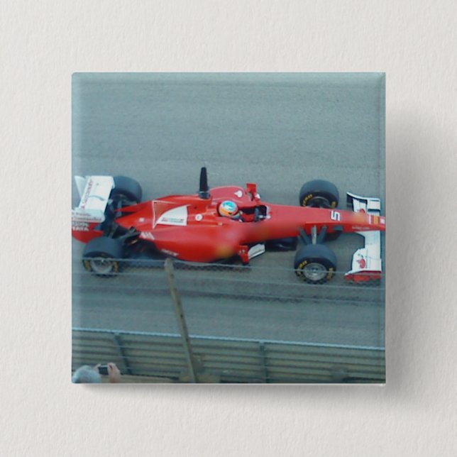 Badge Carré 5 Cm Bouton Red Racing Car (Devant)