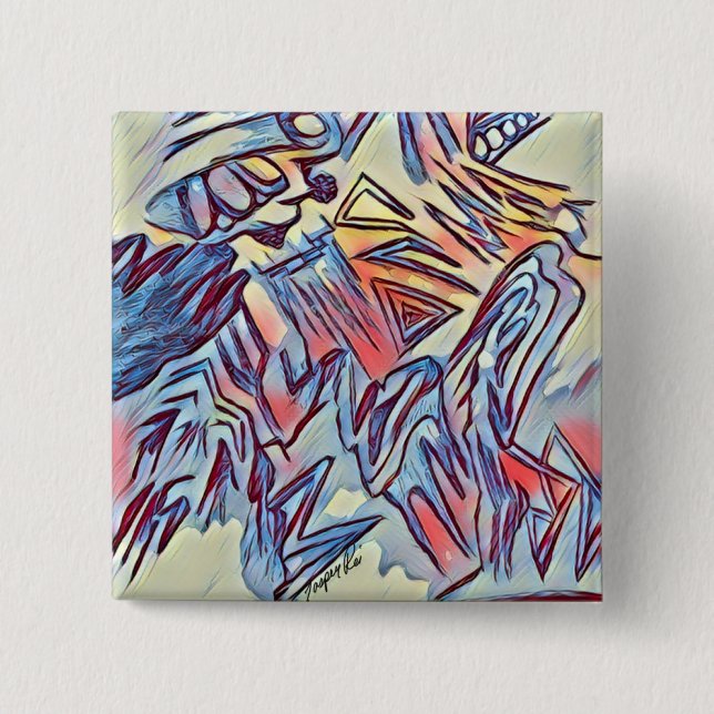 Badge Carré 5 Cm Bouton Réflexions déversées (Devant)