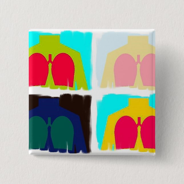 Badge Carré 5 Cm Bouton respiratoire droite de poumons de rayon X (Devant)