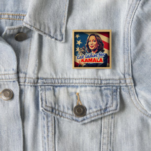 Badge Carré 5 Cm Bouton Retro Cat Lady Kamala