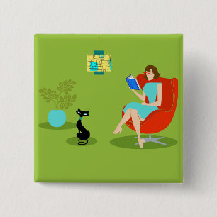 Badge Carré 5 Cm Bouton Retro Lecture femme