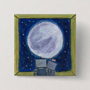 Badge Carré 5 Cm Bouton Robots de la Lune
