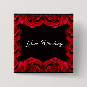 Badge Carré 5 Cm Bouton romantique de roses rouges (customisez