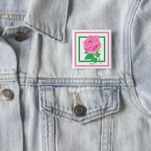 Badge Carré 5 Cm Bouton rose