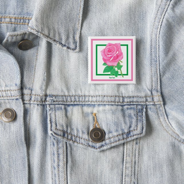 Badge Carré 5 Cm Bouton rose (En situation)