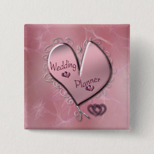 Badge Carré 5 Cm Bouton rose de wedding planner