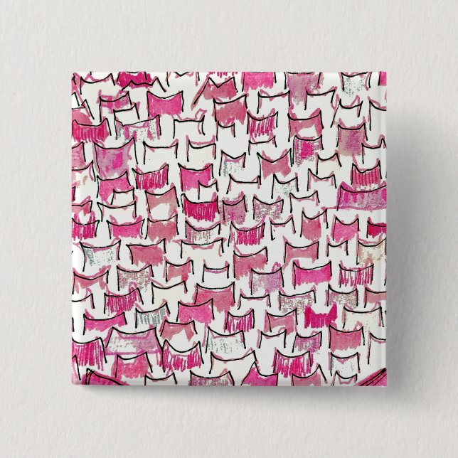 Badge Carré 5 Cm Bouton rose d'oreilles de chat (Devant)