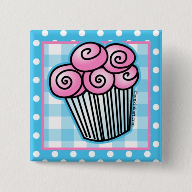 Badge Carré 5 Cm Bouton rose doux de petit gâteau (Devant)