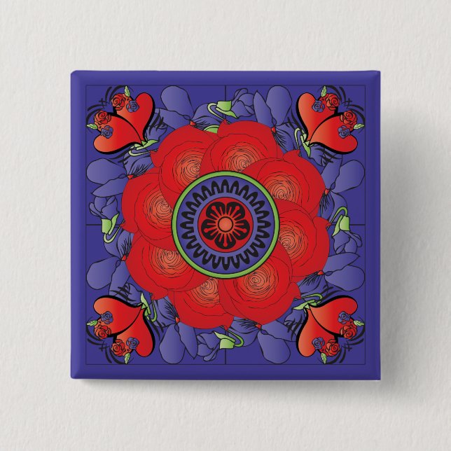 Badge Carré 5 Cm Bouton Rose Mah Jongg (Devant)