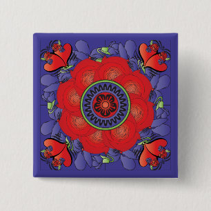 Badge Carré 5 Cm Bouton Rose Mah Jongg