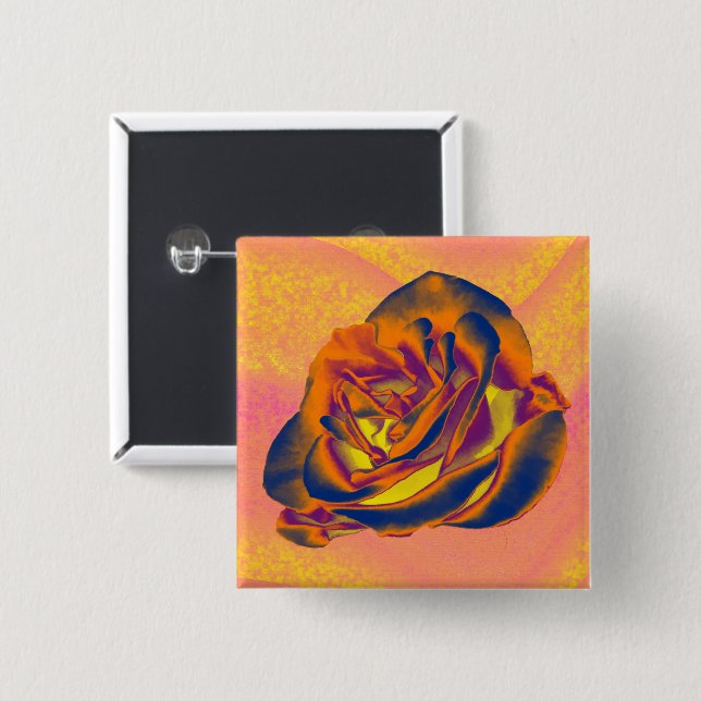 Badge Carré 5 Cm Bouton Rose orange (Devant & derrière)