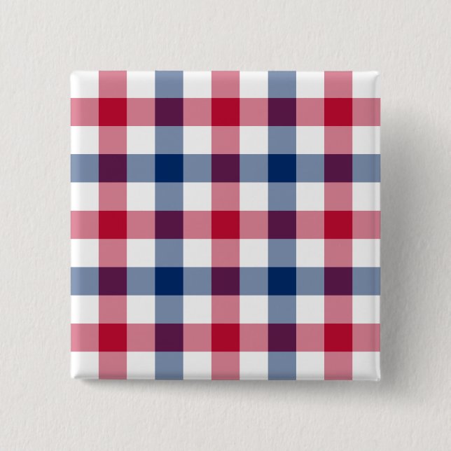 Badge Carré 5 Cm Bouton rouge, blanc et bleu plaid (Devant)