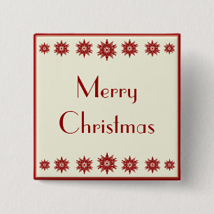 Badge Carré 5 Cm Bouton rouge de Joyeux Noël de flocon de neige