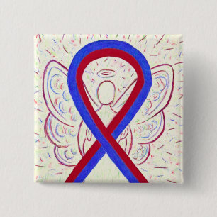 Badge Carré 5 Cm Bouton rouge et Bleu Sensibilisation Angel Pins Bo