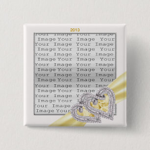 Badge Carré 5 Cm Bouton Ruban Citron Coeurs Personnalisés