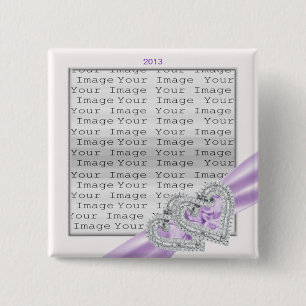 Badge Carré 5 Cm Bouton Ruban Lavande Coeurs Personnalisés