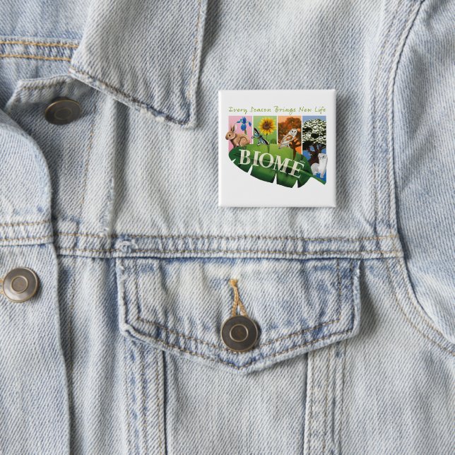 Badge Carré 5 Cm Bouton Saisons de Biome (En situation)