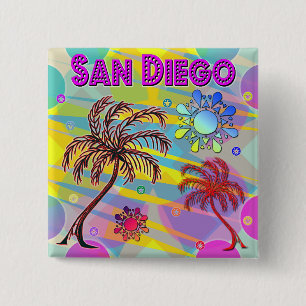 Badge Carré 5 Cm Bouton San Diego Happy et Hope
