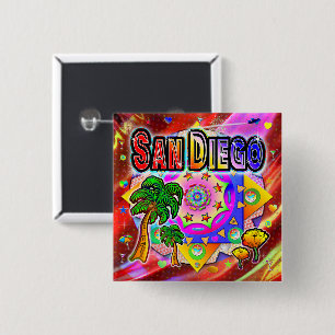 Badge Carré 5 Cm Bouton San Diego Tropical Friends