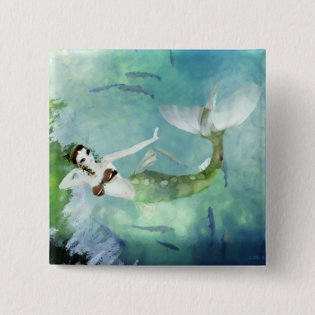 Badge Carré 5 Cm Bouton Saumon (Devant)