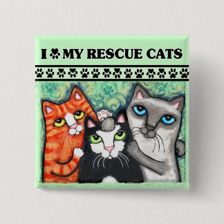 Badge Carré 5 Cm Bouton secouru d'amour de chat d'abri
