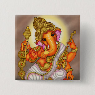 Badge Carré 5 Cm Bouton Seigneur Ganesha