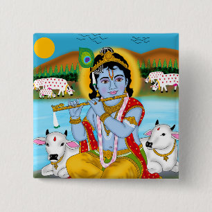 Badge Carré 5 Cm Bouton Seigneur Krishna