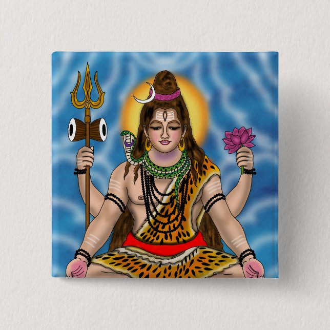 Badge Carré 5 Cm Bouton Seigneur Shiva (Devant)