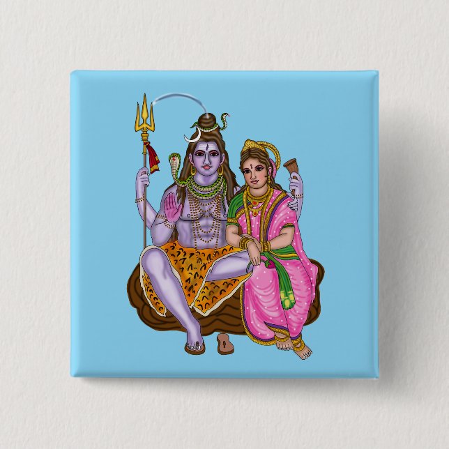 Badge Carré 5 Cm Bouton Shiva Parvati (Devant)