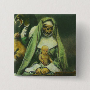 Badge Carré 5 Cm Bouton Sorcière Zombie