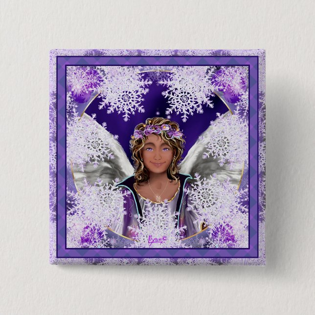 Badge Carré 5 Cm Bouton Soul violet (Devant)