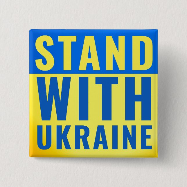 Badge Carré 5 Cm Bouton Stand with Ukraine (Devant)