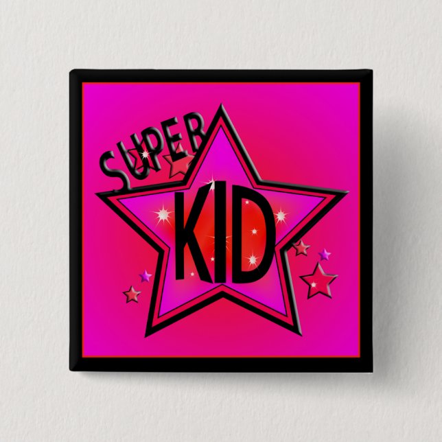 Badge Carré 5 Cm Bouton Star Super Kid Pink Sq (Devant)