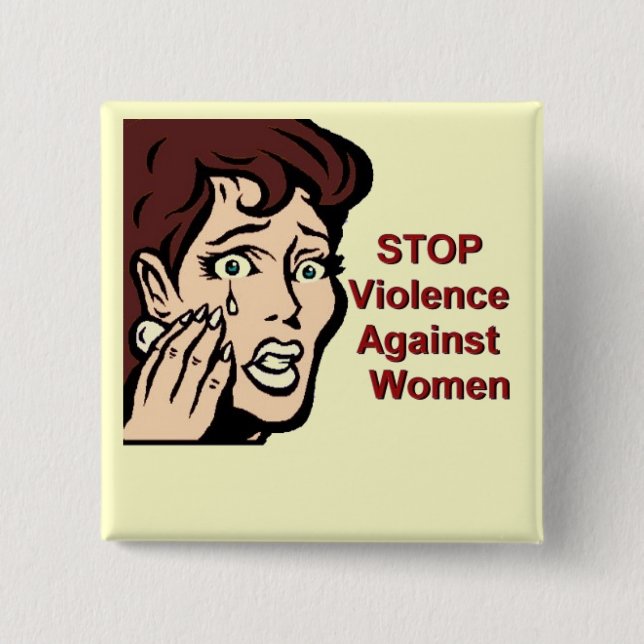 Badge Carré 5 Cm Bouton Stop Violence Against Women (Devant)