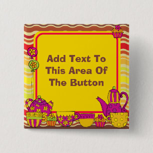Badge Carré 5 Cm Bouton Tea Party customisé