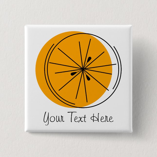 Badge Carré 5 Cm Bouton Texte orange Citrus (Devant)