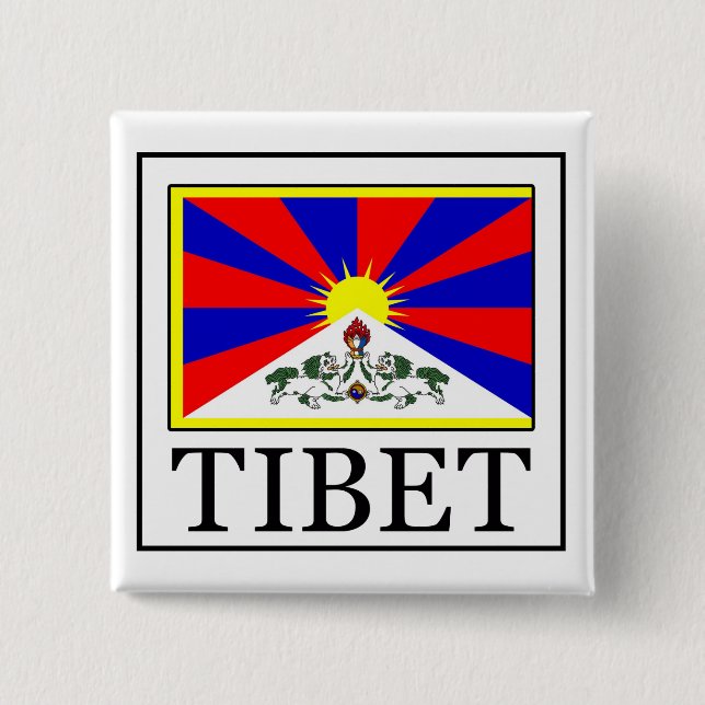 Badge Carré 5 Cm Bouton Tibet (Devant)