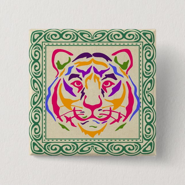 Badge Carré 5 Cm Bouton Tiger (Devant)