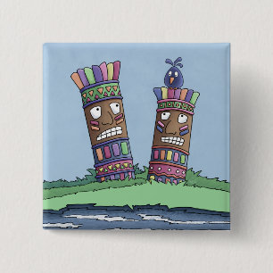 Badge Carré 5 Cm Bouton Tiki Bird Plum