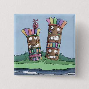 Badge Carré 5 Cm Bouton Tiki Bird Rosebud