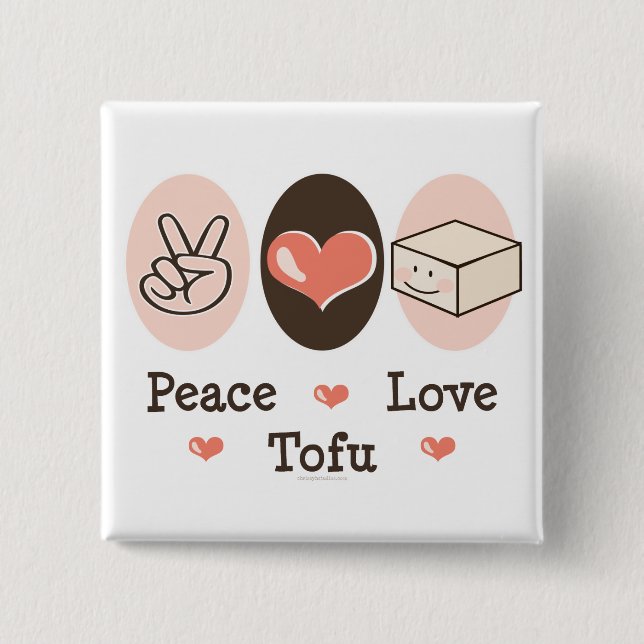 Badge Carré 5 Cm Bouton Tofu Peace Love (Devant)